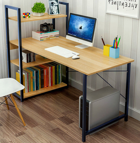 computer desk. made with metal frame and 3 additional shelving as seen in the image