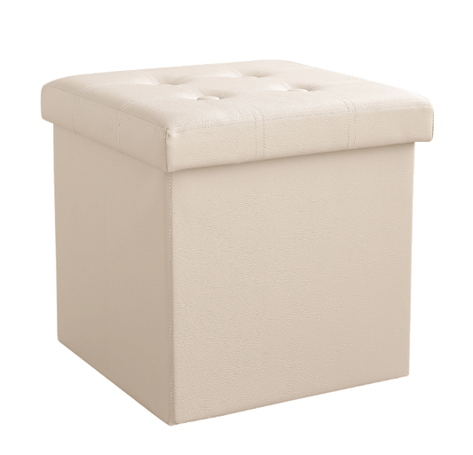 50L PU Leather Ottoman Foldable Storage Stool (White/Cream)