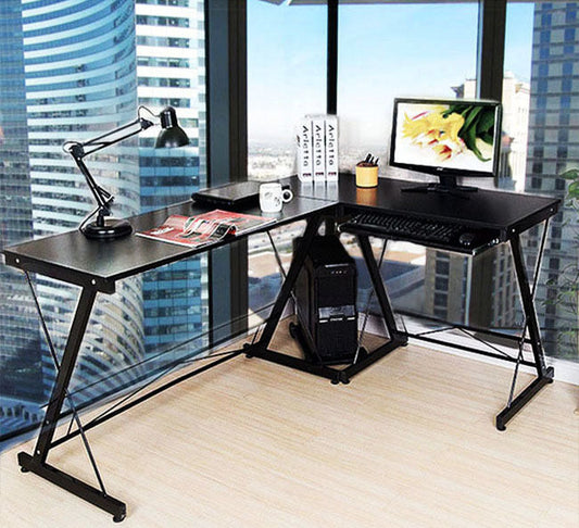 Excel Corner Computer Desk Office Double Workstation (Black)