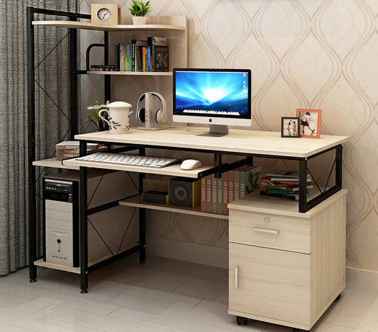 Large Combination Workstation Computer Desk with Storage Shelves (Oak)