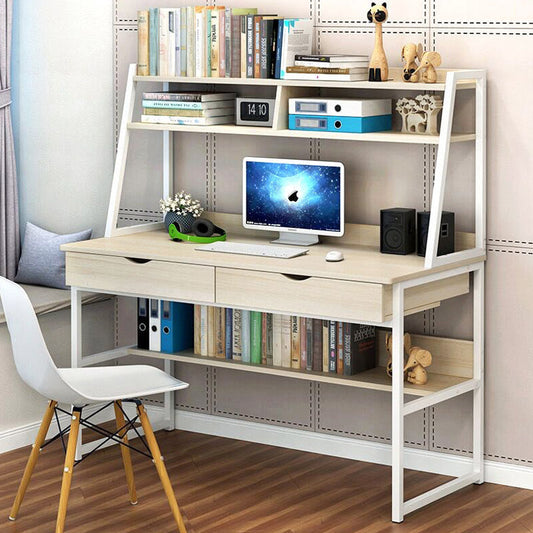 Enterprise Large Computer Desk Workstation with Shelves & Drawers (White)