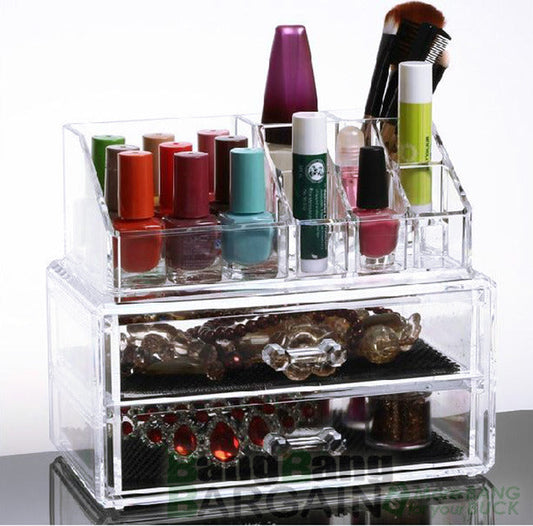 Deluxe Acrylic Cosmetic Makeup Display Organiser Jewellery Box Drawers Storage Case