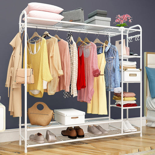 Large Steel Freestanding Wardrobe Cupboard Closet Clothes Hanging Rack & Shelves (White)