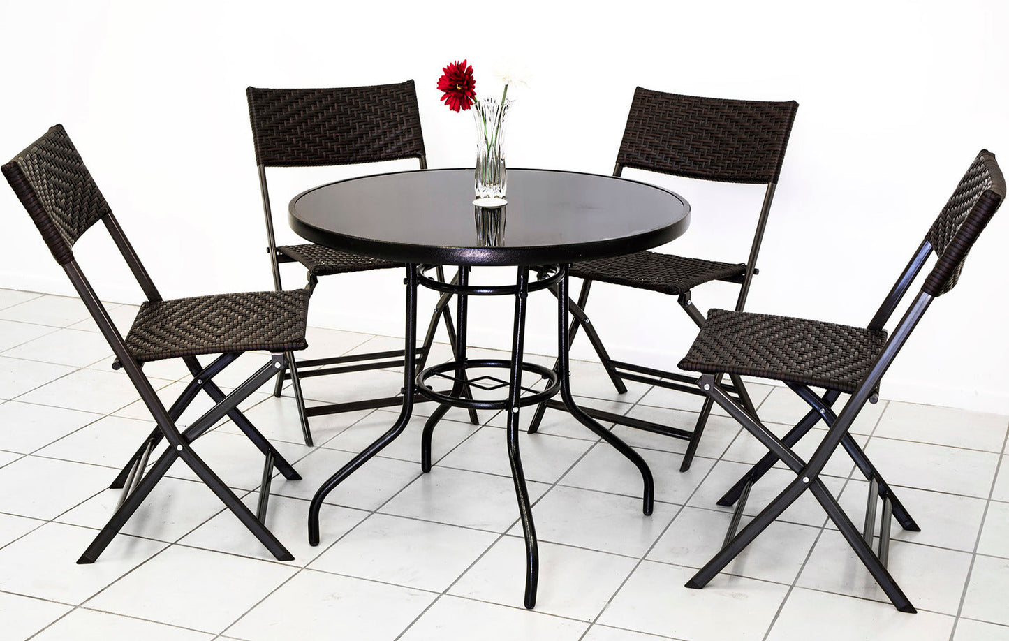Alfresco 7 Piece Outdoor Setting (Umbrella & Stand, 4 Rattan Chairs, Round Table)