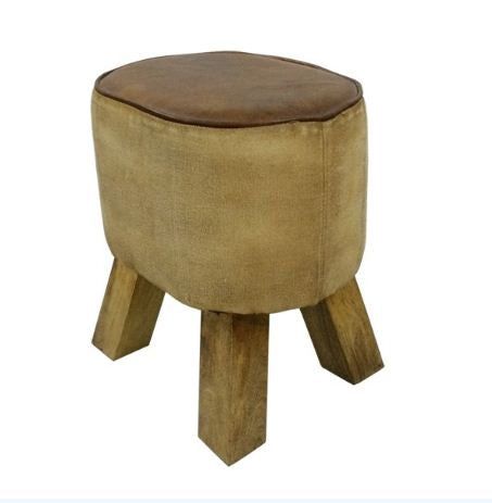 LEATHER CANVAS STOOL