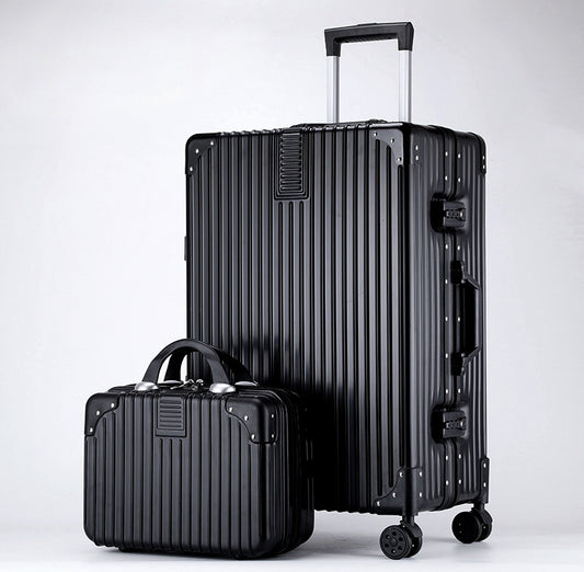 2-Piece Deluxe Aluminum Tough Carry-On Luggage Suitcase Set (Black)