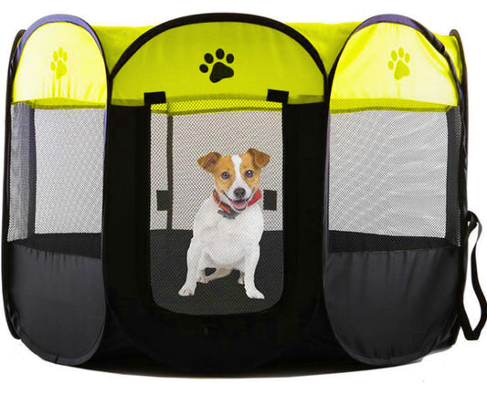 Portable Foldable Pet Dog Cat Playpen (Large, Black & Yellow)