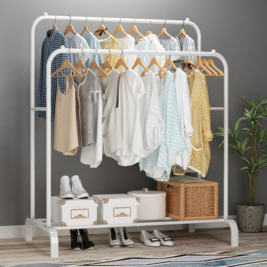 Large Double Coat Hanging Stand Wardrobe Clothes Hanger Rack (White)