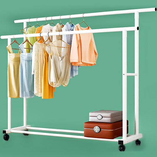 Large 1.5m Wide Double Coat Hanging Stand Wardrobe Clothes Hanger Rack (White)