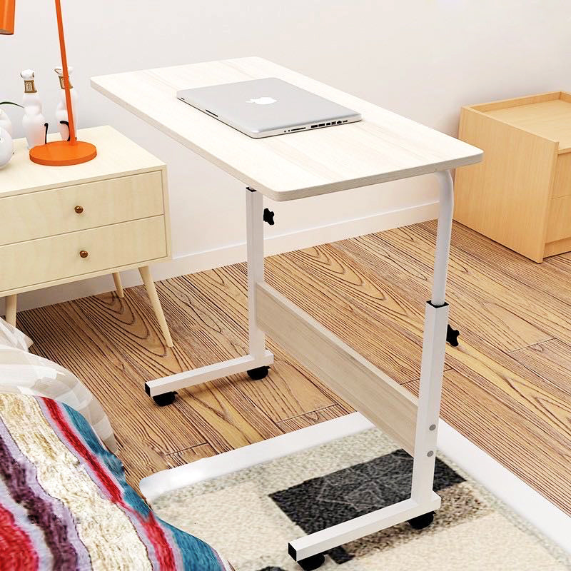 Impact Adjustable Portable Sofa Bed Side Table Laptop Desk with Wheels (White Oak)