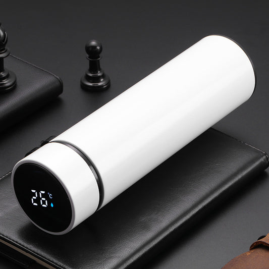 Stainless Steel Thermal Flask Water Bottle with Digital Temperature Display (White)