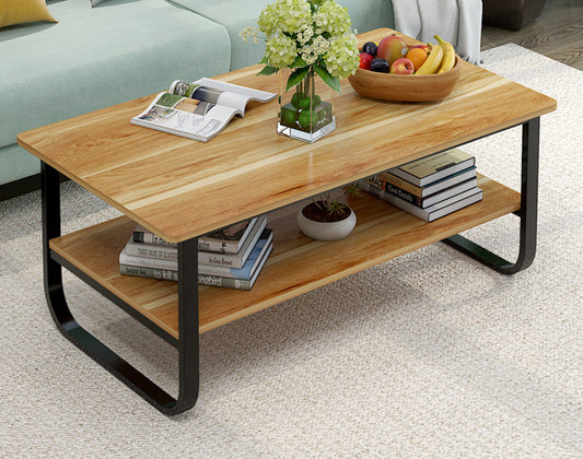 Elegance Wood & Steel Coffee Table with Shelf (Black and Oak)
