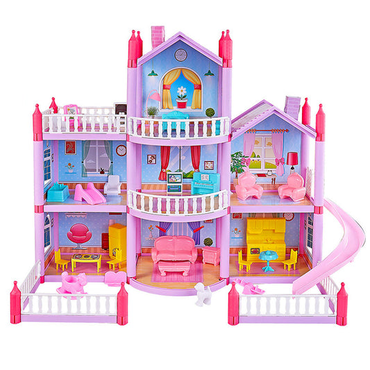 3-level Large Dreamhouse Mansion Doll House Princess Villa Toy Set with Dolls & Furnitur