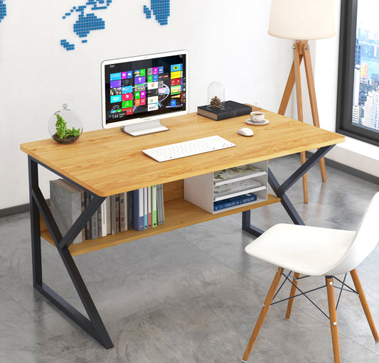 Kori Wood & Metal Computer Desk with Shelf (Oak) -100cm