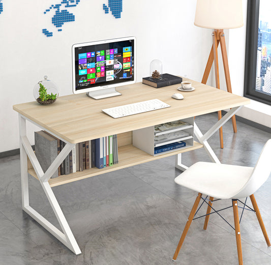 Kori Wood & Metal Computer Desk with Shelf (White) -100cm
