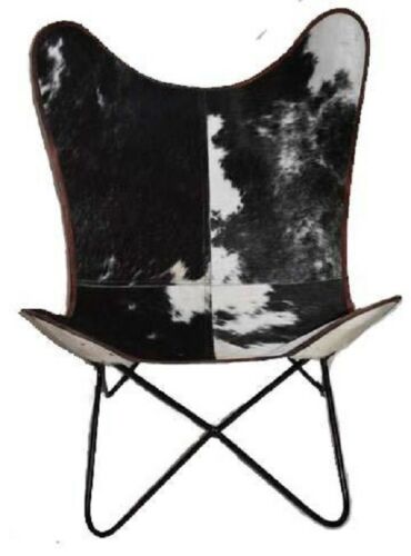 Handcrafted Vintage Retro Style Metal Frame Cowhide Leather Butterfly Chair New