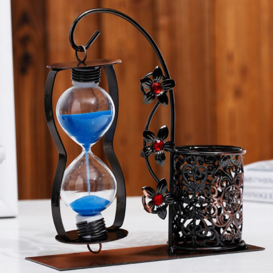 Blue Sand Hourglass with Pen Holder Home Décor Gift