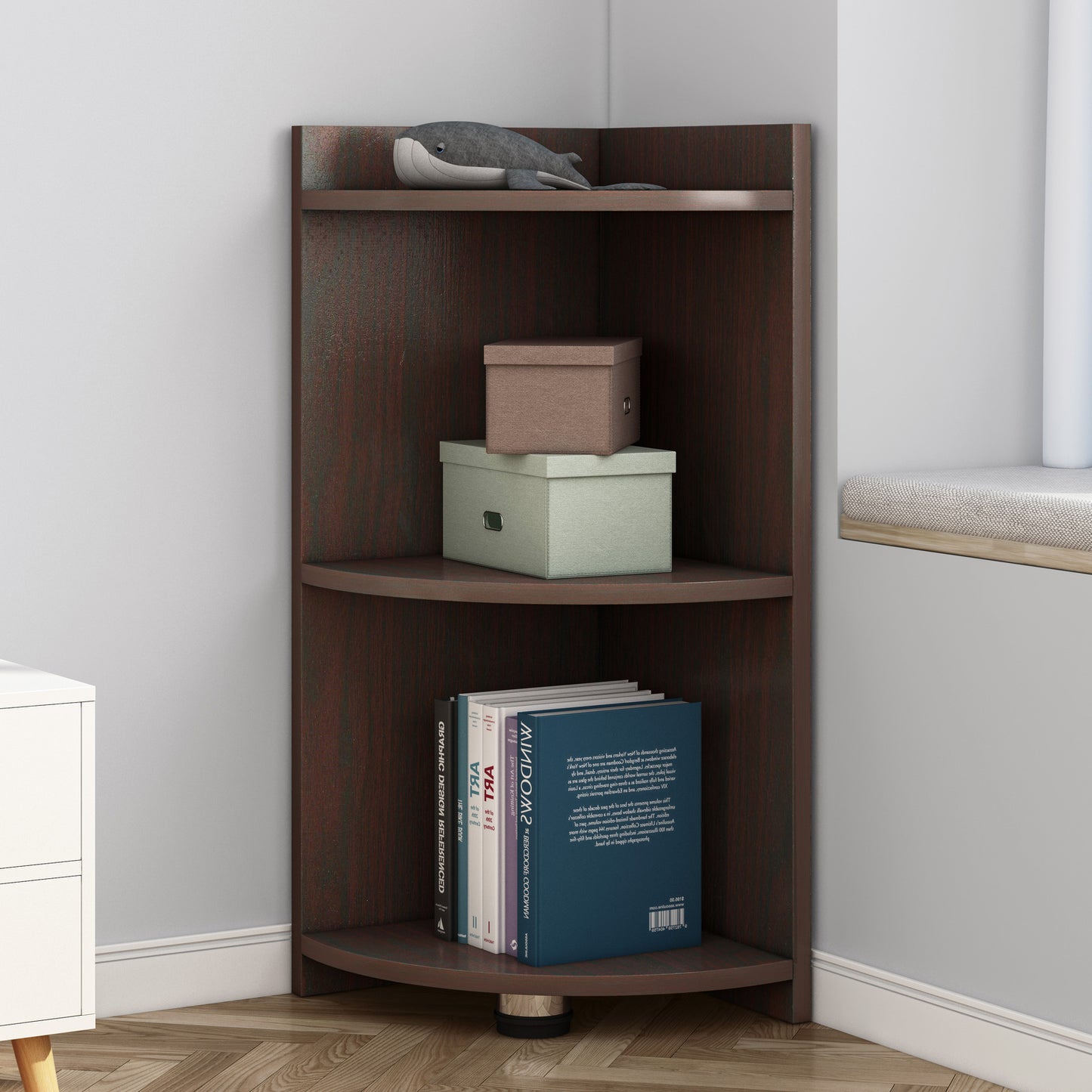 Inspire 2 Tier Stylish Wooden Corner Shelf Unit (Black Walnut)