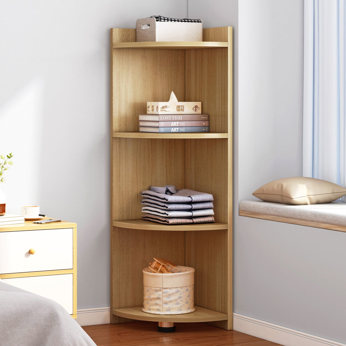 Inspire 3 Tier Stylish Wooden Corner Shelf Unit (Oak)