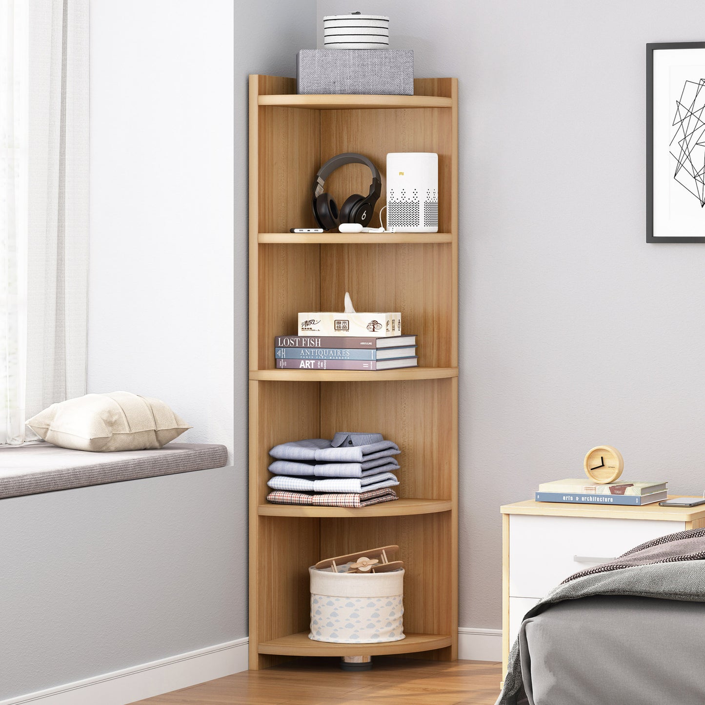 Inspire 4 Tier Stylish Wooden Corner Shelf Unit (Oak)