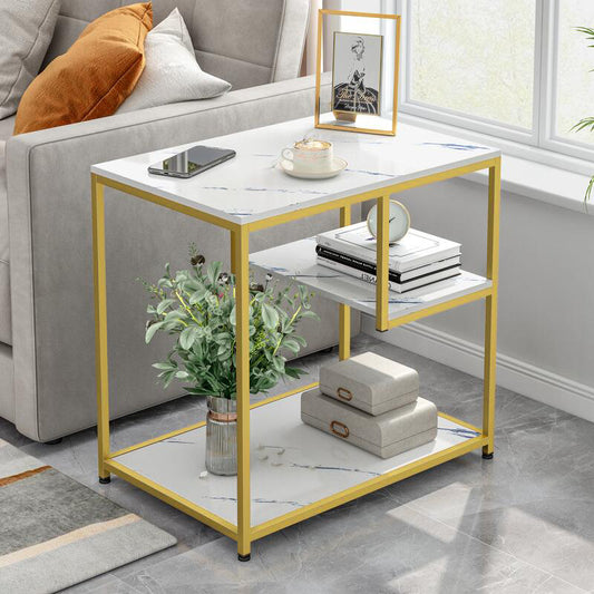 Synergy Luxury Marble Look Side Table Magazine Shelf (White)