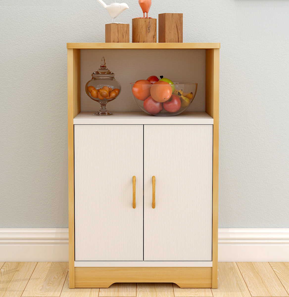 Utility Kitchen Storage Cabinet Display Shelf Buffet Sideboard (Oak & White)