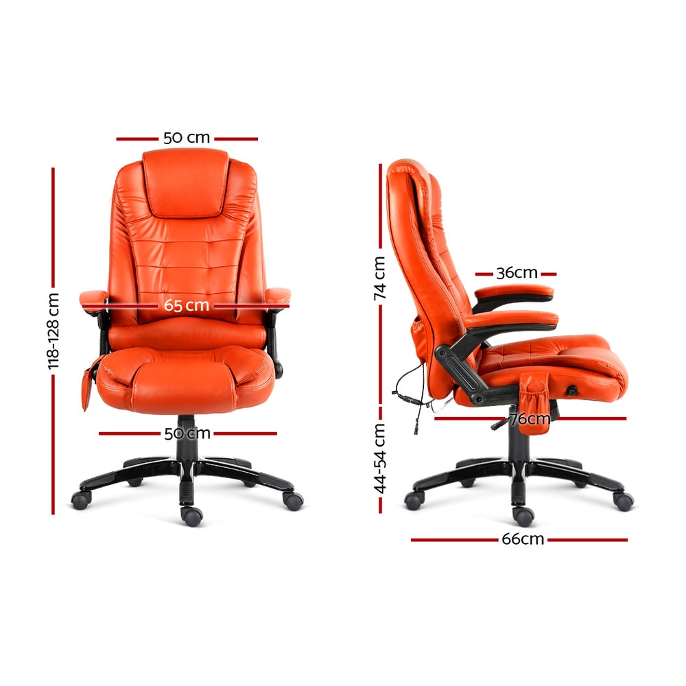 8 Point PU Leather Reclining Massage Chair - Amber