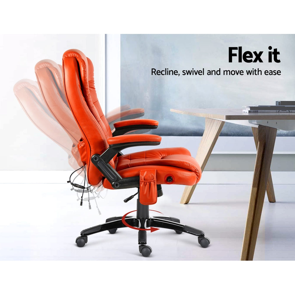 8 Point PU Leather Reclining Massage Chair - Amber