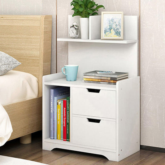 Harmony Tall Bed Side Table with Chest of Drawers and Shelf (White)