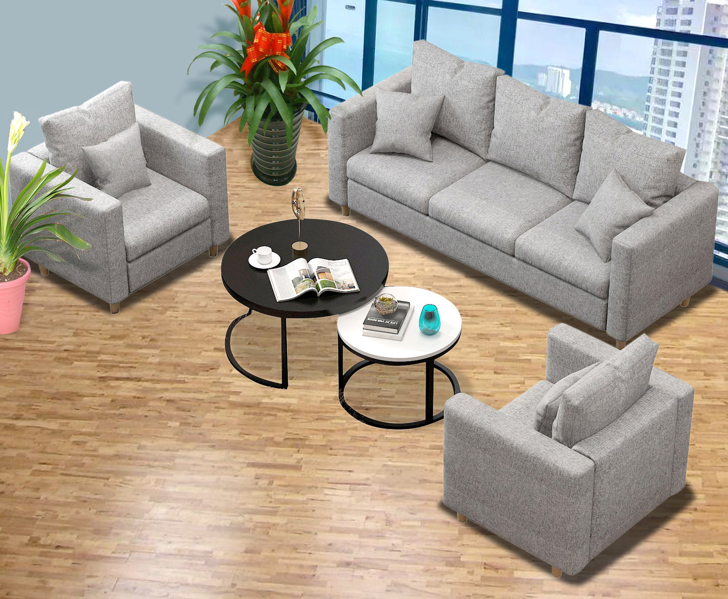 3-Piece Living Room Set Paradise Sofa Lounge Suite (Grey)