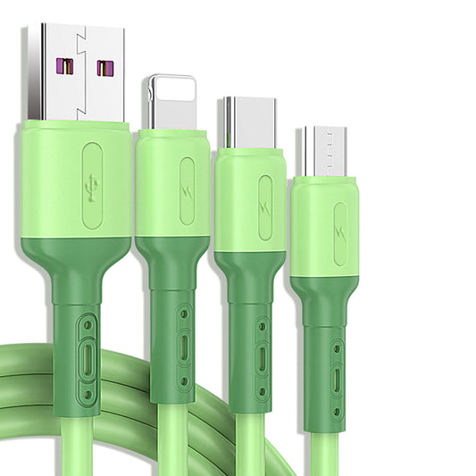 All-in-One USB Cable: Micro USB + Lightning + Type C Charging Cables iPhone Android Charger (Green)
