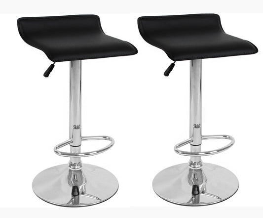 2 x Contemporary PU Leather Kitchen Bar Stools (BLACK -Set of 2)
