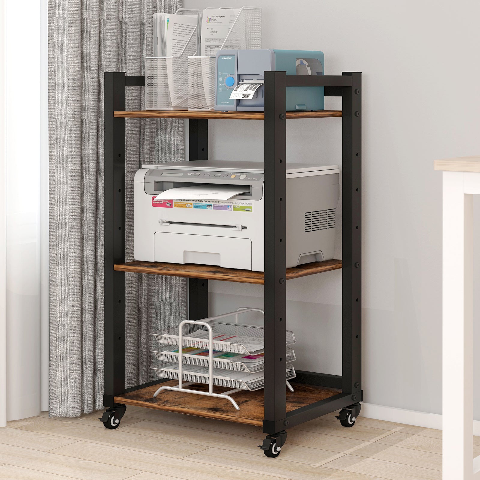 Buy Deluxe Rustic Wood and Steel Multipurpose Office Rack Storage Shelf ...