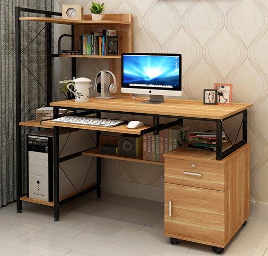 Computer Prime Multi-function  Workstation with Shelves & Cabinet (Oak)